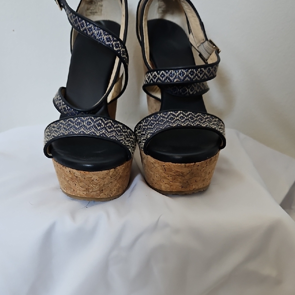 Jimmy Choo Women's Platform Sandals with Blue and Tan Design